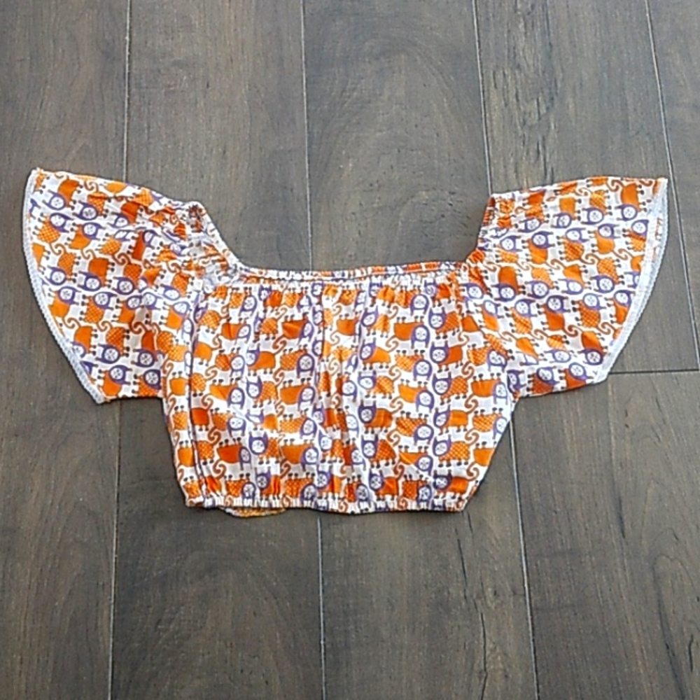 VTG 70S BOHO CAT BELL SLEEVE COTTON BLEND CROPPED TOP WOMANS S